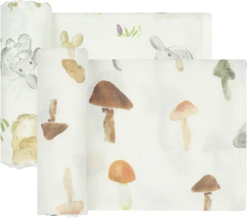 Miniatura 6 de BabyWhale Mantas de muselina unisex para niños y niñas, paquete de 2 mantas de viscosa de algodón de bambú grandes (47 x 47 pulgadas), patrón de oso