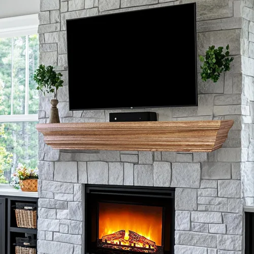 Miniatura 14 de Estantería rústica para chimenea, estante flotante de madera de 48 pulgadas para sobre chimenea, chimenea montada en la pared, estantes flotantes