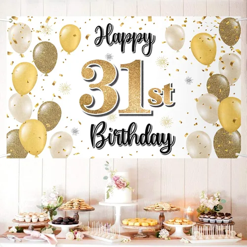 Miniatura 16 de Decoraciones de Feliz Cumpleaños 100, Globo Dorado Grande 100 Pancarta de Cumpleaños Telón de Fondo Letrero - Salud por 100 Años Suministros