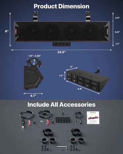 Miniatura 9 de GoHawk Barra de sonido UTV de 25 pulgadas, barra de sonido Bluetooth ATV de 6 altavoces con luces RGB, IP66 impermeable SXS y barra de sonido