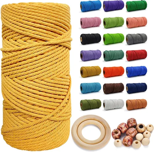 Miniatura 22 de Cuerda de Algodón 8mm x 20 Yardas - Cuerda de Macramé Natural Sin Blanquear - Cuerda de Algodón Trenzada de 3 Hilos para Colgar en la Pared, Blanco