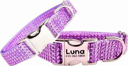 Miniatura 19 de Collar de perro con diamantes de imitación, hebilla grabada y opciones de correa, collares de perro brillantes a la moda, joyas brillantes