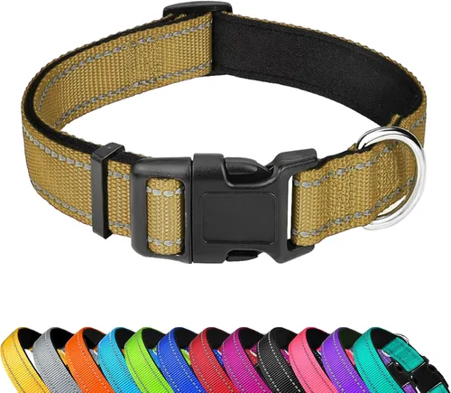Miniatura 18 de Collar reflectante para perro, ajustable de neopreno suave acolchado de nailon para mascotas con hebilla para perros extra grandes, verde azulado
