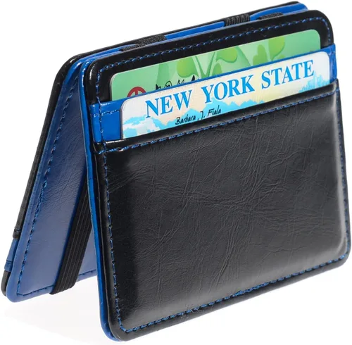 Miniatura 2 de Cartera delgada minimalista de cuero con clip mágico para hombre