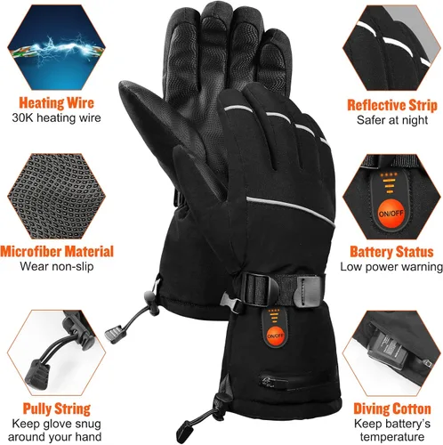 Miniatura 3 de Guantes térmicos eléctricos con pantalla táctil, guantes de calefacción de batería recargables de 7.4 V 2200 mAh para hombres y mujeres, 3 niveles