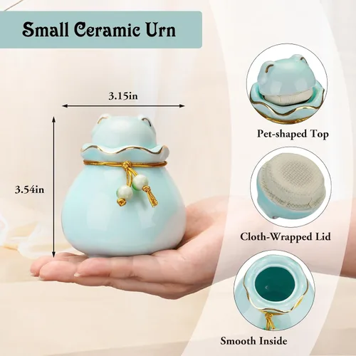 Miniatura 2 de SOITIS Urna conmemorativa para mascotas para cenizas de gato o perro, 3.54 x 3.15 pulgadas, elegante recuerdo de cerámica con tapa en forma de gato