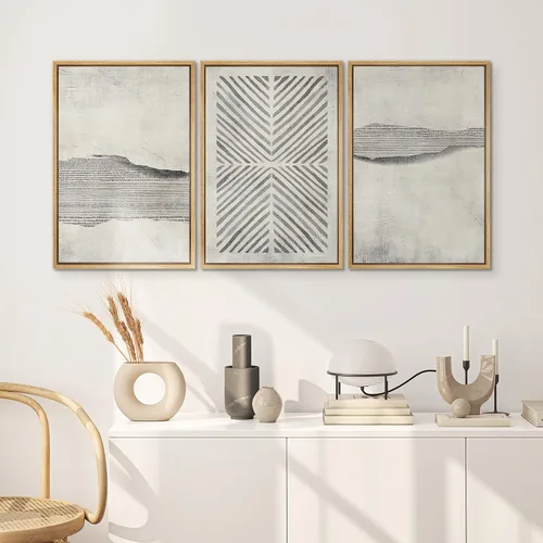 Miniatura 271 de SIGNWIN Lienzo enmarcado para pared, arte con pinceladas de flujo neutro en tonos beige abstractos, ilustraciones, arte moderno, decorativo