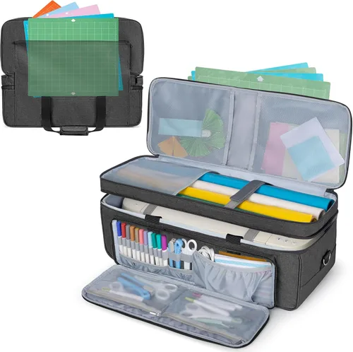 LUXJA Estuche de transporte de doble capa con bolsillo para alfombrilla de corte para Cricut Maker 4, Maker 3, Explore 4, Explore 3, Explore Air 2,