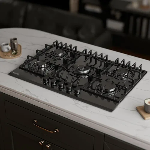 Miniatura 3 de Empava Estufas de gas empotradas de vidrio templado de 36 pulgadas, 5 quemadores Sabaf importados de Italia, superficies de cocina, 36 pulgadas