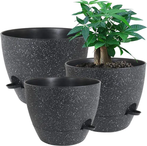 Miniatura 11 de UOUZ Macetas grandes de riego automático, macetas de plástico 12/10/9 con agujeros de alto drenaje y depósito profundo para plantas y flores de Negro