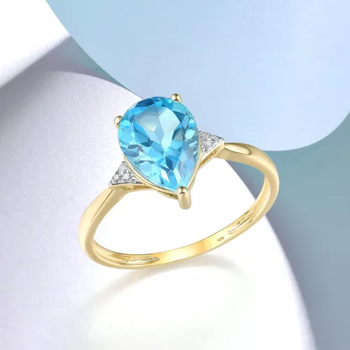 Miniatura 3 de Santuzza Anillo de oro macizo de 10 quilates con piedras preciosas solitarias para mujer