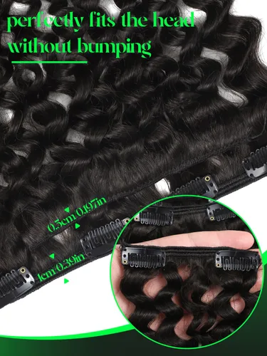 Miniatura 4 de Anrosa Extensiones de cabello humano con clip, cabello natural negro #1B, rizado en espiral, extensiones de cabello humano con clip para mujeres