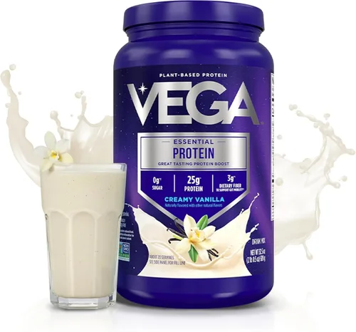 Miniatura 2 de Vega Original Essential Protein - 25g de proteína vegetal, vainilla cremosa, 20 porciones, mezcla para bebida vegana sin OMG, lista para batidos