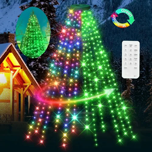 12 modos de luces para árbol de Navidad fáciles con anillo para interiores y exteriores, cadena de 6.56 pies x 12 líneas, 288 luces LED,