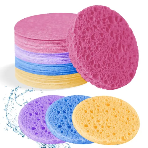 Miniatura 23 de 50 esponjas faciales, celulosa natural comprimida, rosa, forma redonda, limpieza facial, exfoliante, eliminación de maquillaje Paquete de 50 rosas
