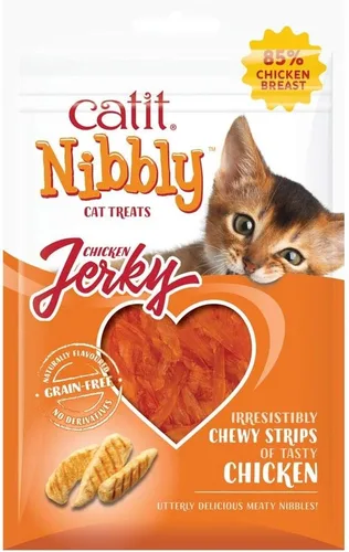 Catit Nibbly Jerky Cat Treats, receta de pollo - Snack para gatos sin cereales, blanco 1.06 onzas (paquete de 1)