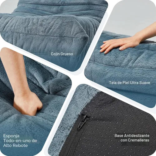 Miniatura 7 de Sillones tipo puf para adultos, puf gigante con espuma viscoelástica, sillón puf con relleno, piel sintética, para la sala, dormitorio u oficina azul