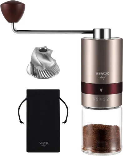 Miniatura 11 de VEVOK CHEF Molinillo de Café Manual Molinillo de Café de Mano 6 Configuraciones Ajustables Externas Acero Inoxidable Rebaba Cónica Molino de Café