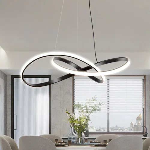 Miniatura 7 de Lámpara colgante LED moderna, lámpara de techo negra contemporánea con luces de anillo irregular para comedor, sala de estar, recámara, isla