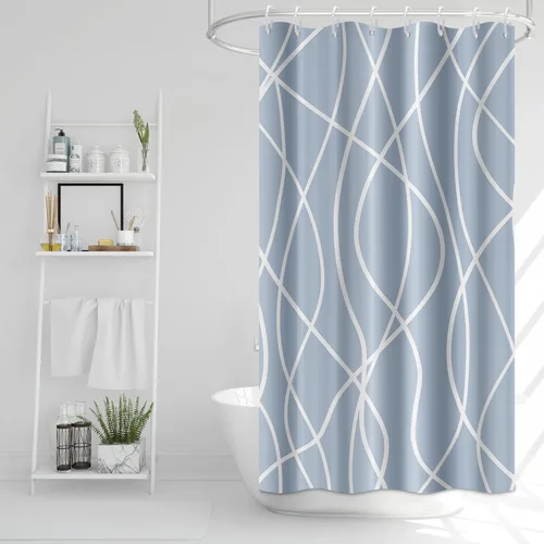 Miniatura 69 de Cortina de ducha pequeña a rayas gris claro degradado para baño, 36 x 72 pulgadas, juego de cortina de ducha geométrica para cabina de RV