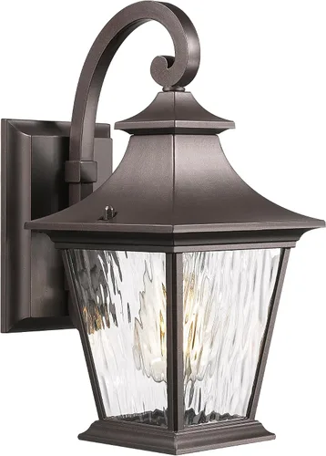 Emliviar Lámpara de Pared de 12.2 Pulgadas con Vidrio de Ondas de Agua, 1 Luz de Patio Exterior para Casa, Aluminio Fundido a Presión en Acabado de