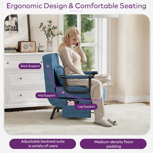 Miniatura 3 de TYBOATLE Silla Cama Convertible para Adultos, Silla Cama Plegable 5 en 1 con Respaldo Ajustable de 5 Posiciones y Almohada, Cómodo Sofá Cama Futón