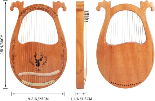 Miniatura 3 de Arpa de Lira, Arpa Acústica de Caoba de 16 Cuerdas con Cuerdas Extras, Púas, Palanca de Afinación, Bolsa de Concierto Negra, Manual