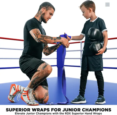 Miniatura 4 de RDX Boxing Wraps Kids 2.5M Guantes internos, Vendajes elásticos para el pulgar, Junior Under Mitts Protector de puño de mano Correas de soporte