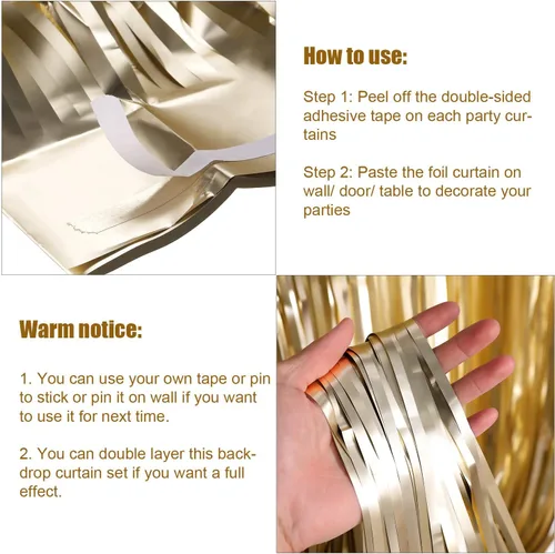 Miniatura 3 de Sumind Paquete de 4 cortinas metálicas de oropel de papel de aluminio para telón de fondo para puerta, cortinas de flecos para cabina de fotos