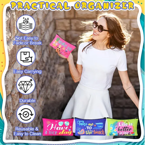 Miniatura 5 de 24 piezas bolsas de maquillaje a granel, bolsas de cosméticos de lona, organizador de bolso, bolsa cosmética con cremallera, bolsa de tocador