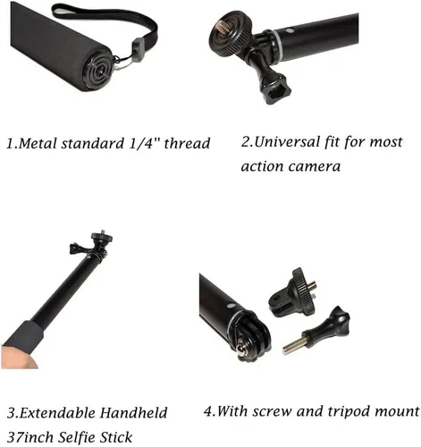 Miniatura 6 de Trípode para selfie stick de 37 pulgadas compatible con GoPro Hero 13 12 11 10 Insta360 X5 X4 AKASO EK7000 Brave 4 DJI OSMO Action 6 5 Pro 4 3 ODDV