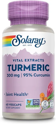 SOLARAY Suplemento de cúrcuma de 300 mg - Extracto de raíz de cúrcuma con 95% de curcumina - Suplemento de apoyo articular para la salud y comodidad
