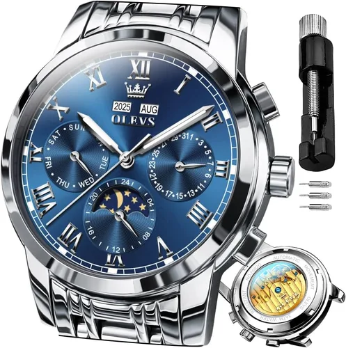 Miniatura 10 de OLEVS Relojes para hombre automático mecánico de cuerda automática reloj de pulsera multifunción calendario impermeable luminoso