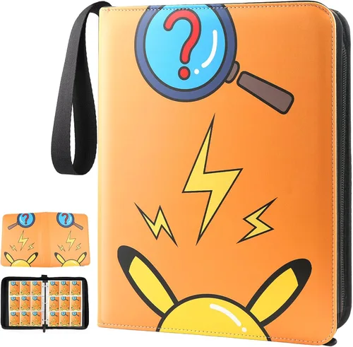 Miniatura 14 de GOROMA Carpeta de tarjetas con 4 bolsillos, 400 bolsillos con 50 fundas extraíbles, soporte para álbum con cremallera para coleccionista de Rojo