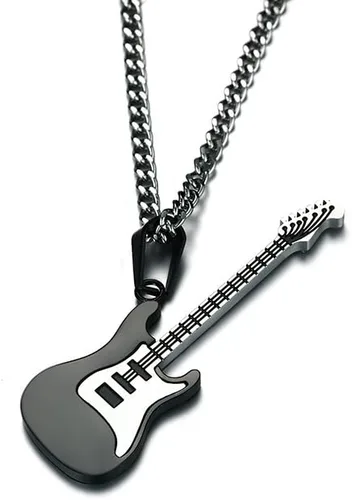 Miniatura 4 de jonline24h Collar con colgante de acero inoxidable para amantes de la música y guitarra para hombres y mujeres, cadena libre de 24 pulgadas