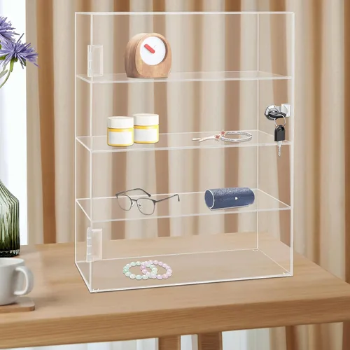 Miniatura 4 de Vitrina de acrílico transparente, vitrina transparente de 4 capas para encimera, vitrina de protección con cerradura para juguetes coleccionables