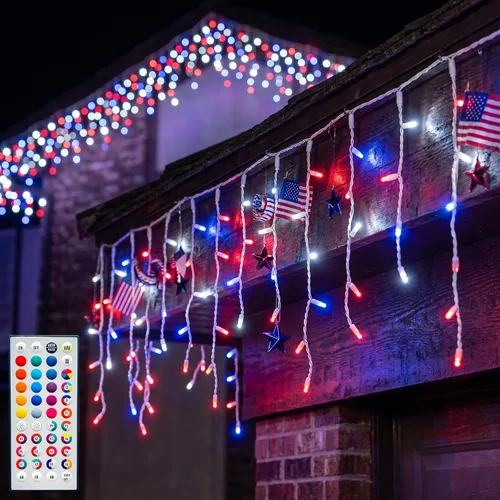 LitHome Luces de Carámbano que Cambian de Color para Exteriores, Luces de Carámbano de Navidad de 35 Colores para Exteriores con Control Remoto
