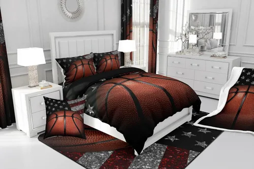 Miniatura 6 de Erosebridal Juego de edredón de baloncesto tamaño Twin para niños y adolescentes, juego de cama de tema deportivo de microfibra ultra suave
