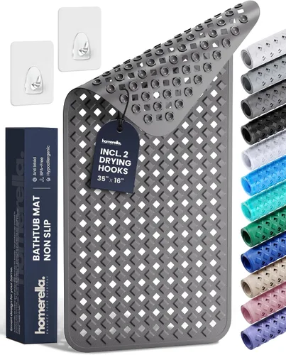 Miniatura 11 de Homerella® Alfombrilla de Bañera Antideslizante 35x16, Incl. Ganchos para Secar, Extra Larga, 100% Libre de BPA, Alfombrilla de Ducha Antideslizante