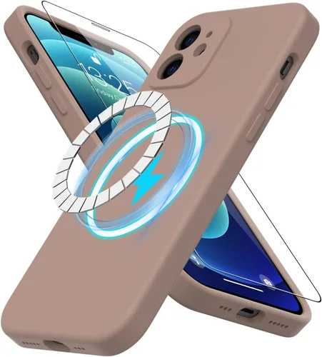 Miniatura 46 de DEENAKIN Funda magnética de silicona para iPhone 12 Pro con protector de pantalla, compatible con MagSafe, protección de cámara, funda protectora