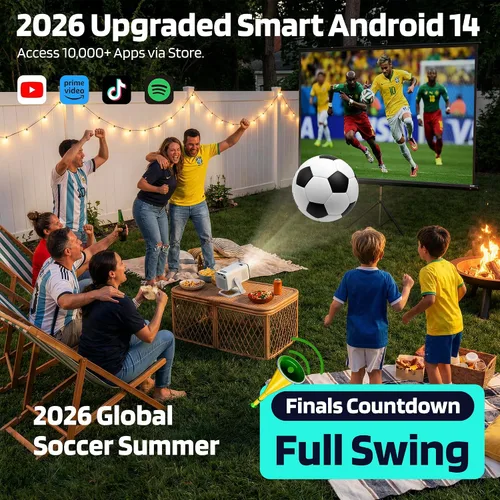 Miniatura 2 de Mini proyector para dormitorio y exteriores, proyector portátil inteligente Android 14, 1080P con soporte 4K, WiFi 6 Bluetooth 5.4, rotación
