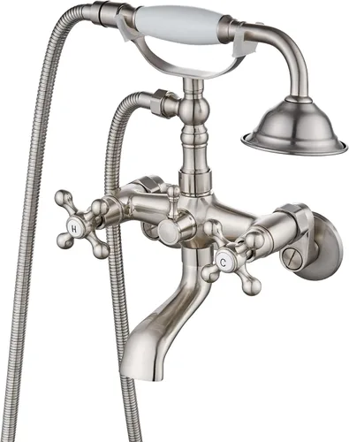 Miniatura 12 de gotonovo Clawfoot - Grifo de bañera con grifo de ducha de mano, juego victoriano de doble cruz con brazos oscilantes ajustables en el centro de 6