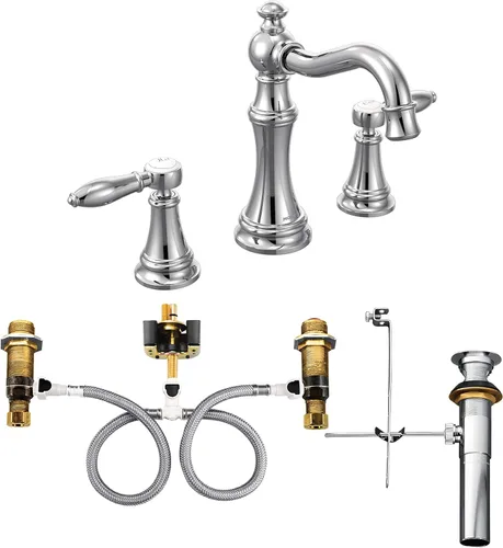 Moen TS42108-9000 Weymouth - Grifo de baño con dos manijas y válvula, cromado