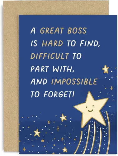 Old English Co. Bonita tarjeta de agradecimiento para hombres y mujeres, tarjeta de estrella de gran jefe, tarjeta para jubilación, salida, tarjeta