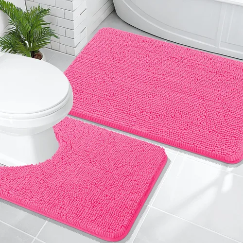 Miniatura 234 de OLANLY Juego de alfombras de baño de 2 piezas, alfombras de baño de chenilla suave y absorbente y alfombra de contorno en forma de U para inodoro