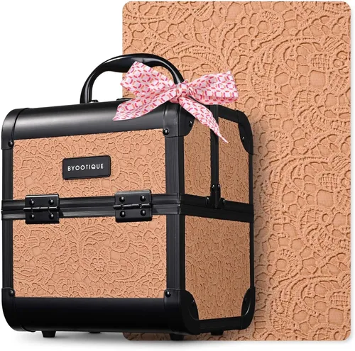 Miniatura 45 de BYOOTIQUE estuche rodante para maquillaje 4 en 1, con cerradura, maletín tipo trolley para cosméticos, con 4 ruedas extraíbles, organizador de viaje