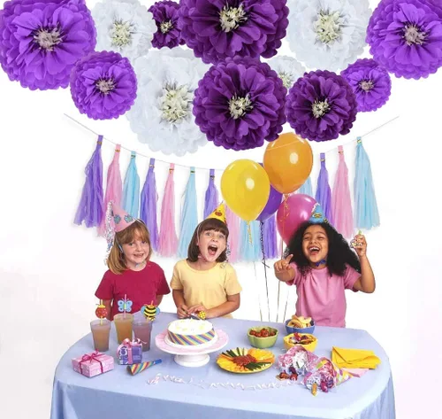 Miniatura 5 de BEISHIDA Flores de papel de seda para colgar, color lavanda, morado y blanco, flores de papel, manualidades para Halloween, boda, cumpleaños, baby