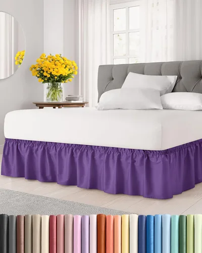 Falda de cama envolvente con volantes, color morado, para camas de tamaño Queen con altura de 53 cm CGK Linens - Falda de cama plisada con tela 16 -