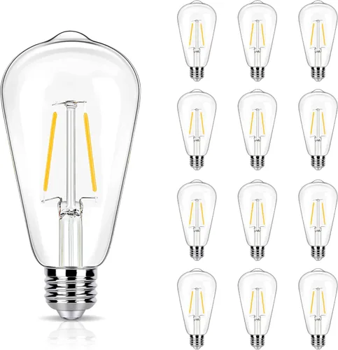 Paquete de 12 bombillas LED Edison de 2W, bombillas de 25 vatios equivalentes, 2700K blanco cálido suave con base estándar E26, bombillas LED ST19