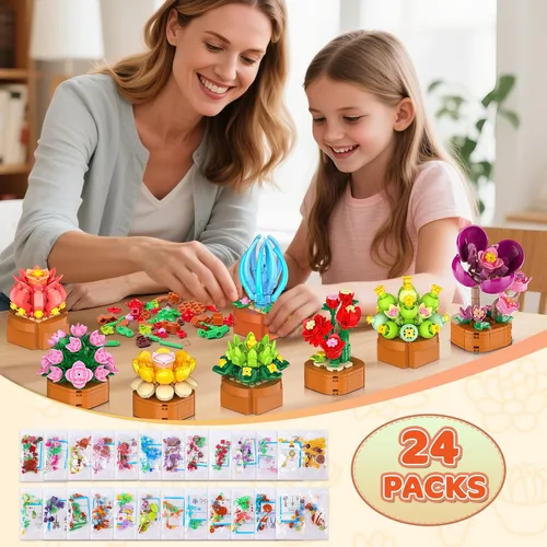 Miniatura 4 de CUBIMANA Juego de 24 flores y suculentas, 2160 piezas, colección botánica de 0.142 in, kit de mini flores para decoración del hogar, juguetes